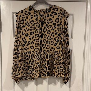 Main Strip Leopard Print Blouse - Black and Tan Large